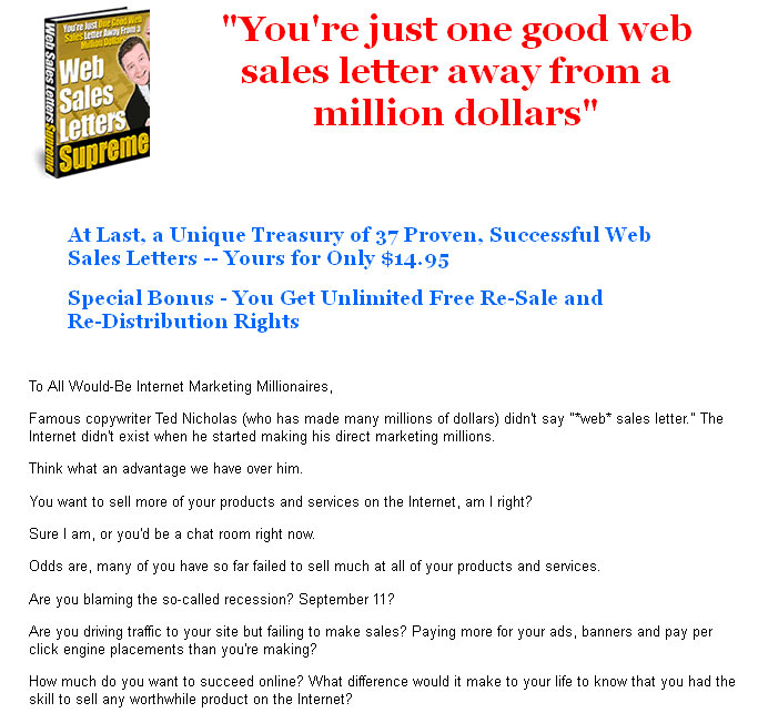 Web Sales Letters Supreme Resale Rights Ebook